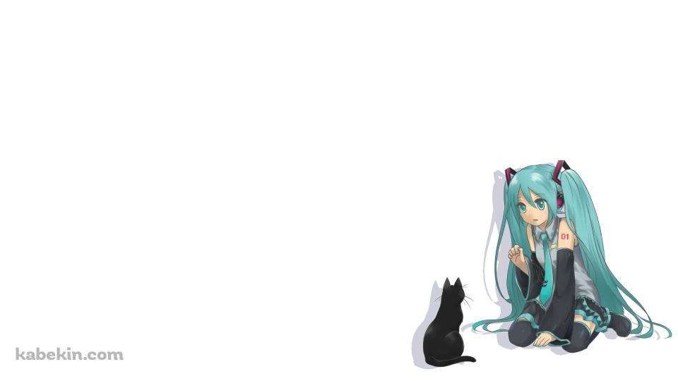 黒猫と戯れる初音ミク / ボカロの壁紙(960px x 540px) 高画質 PC・デスクトップ用