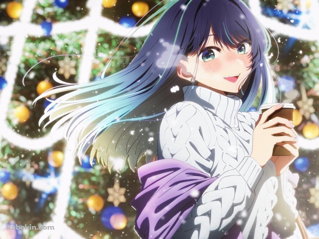 クリスマスツリーの前でホットコーヒーを持つ黒川あかね / 推しの子の壁紙(1024px x 768px) 高画質 PC・デスクトップ用
