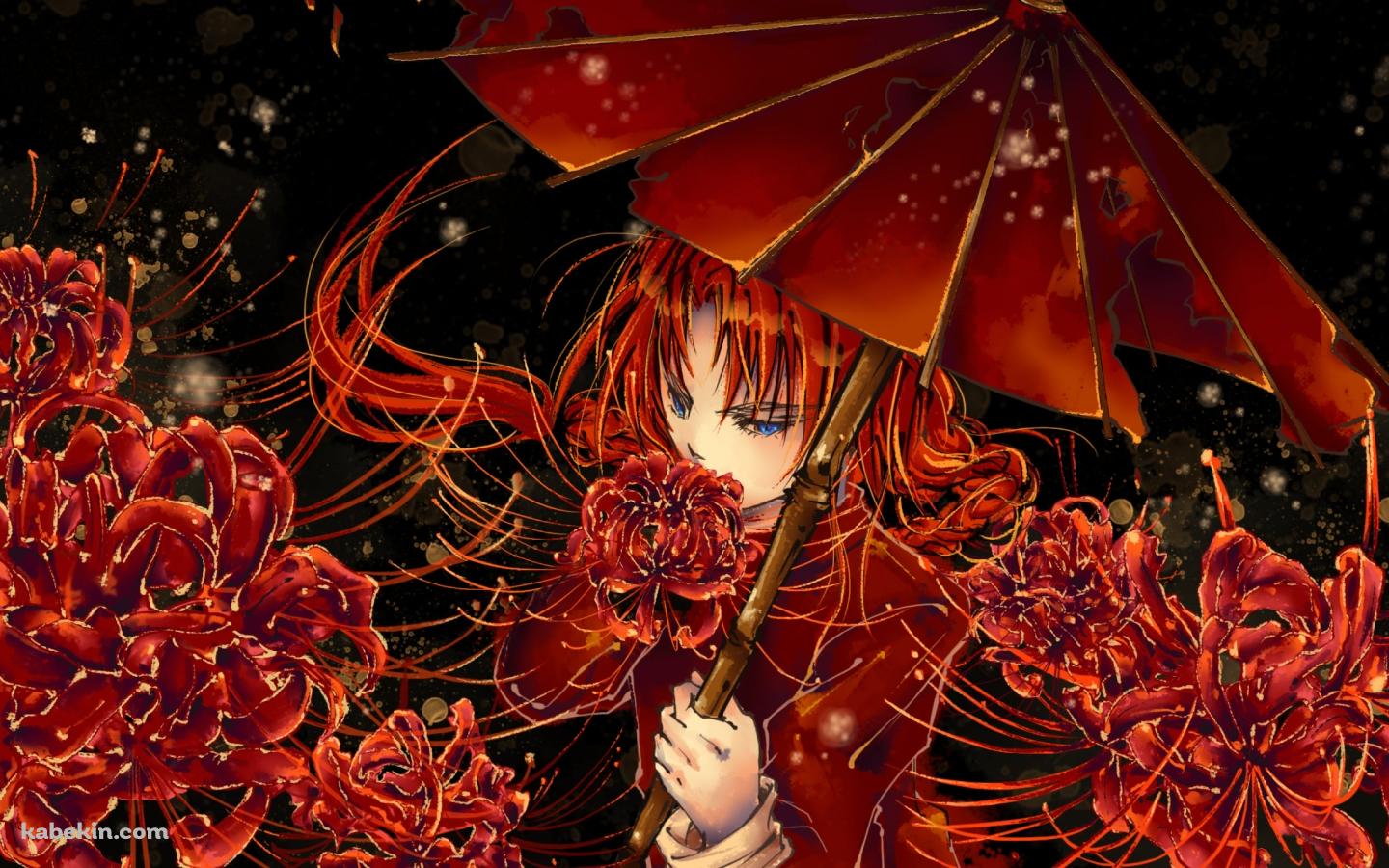 赤い和傘をさす神威 / 彼岸花 / 銀魂の壁紙(1440px x 900px) 高画質 PC・デスクトップ用