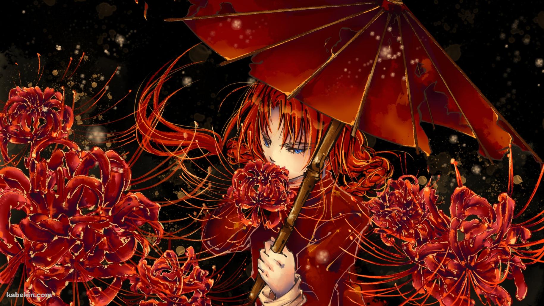 赤い和傘をさす神威 / 彼岸花 / 銀魂の壁紙(1829px x 1029px) 高画質 PC・デスクトップ用