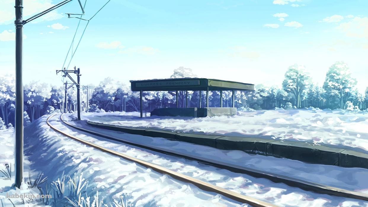 冬、曲がる線路 / 積雪の壁紙(1242px x 698px) 高画質 PC・デスクトップ用