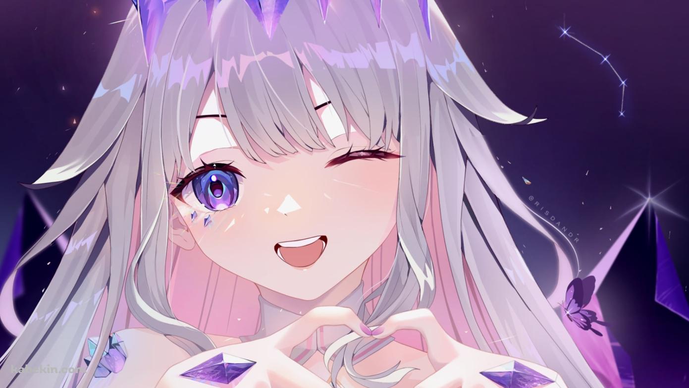 ウィンクしながらハートを作る古石ビジュー / ホロライブ / バーチャルYouTuber / Vtuberの壁紙(1391px x 783px) 高画質 PC・デスクトップ用