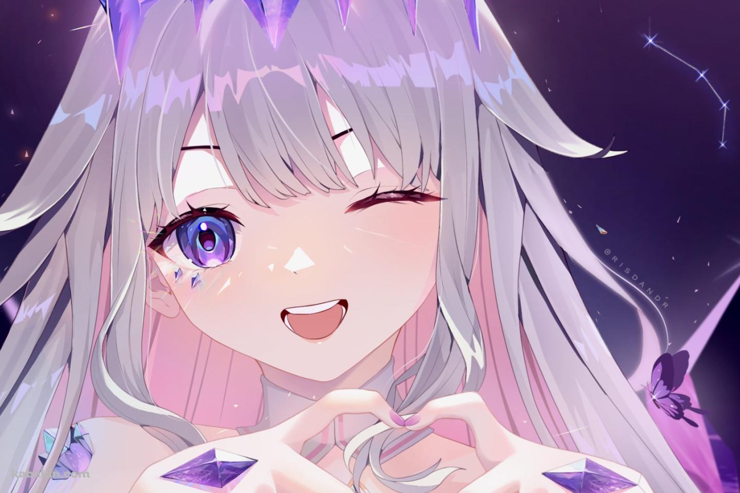 ウィンクしながらハートを作る古石ビジュー / ホロライブ / バーチャルYouTuber / Vtuberの壁紙(1440px x 960px) 高画質 PC・デスクトップ用