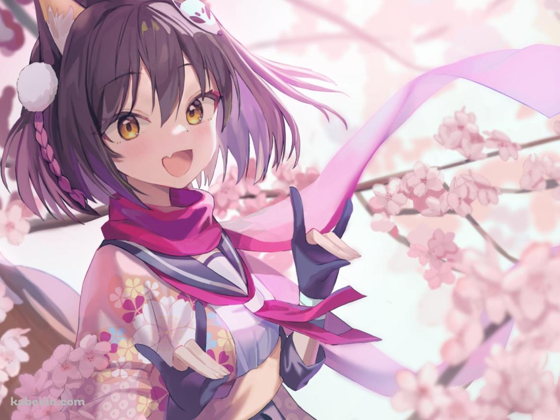 満開の桜と久田イズナ / 忍術研究部 / ブルアカの壁紙(1152px x 864px) 高画質 PC・デスクトップ用