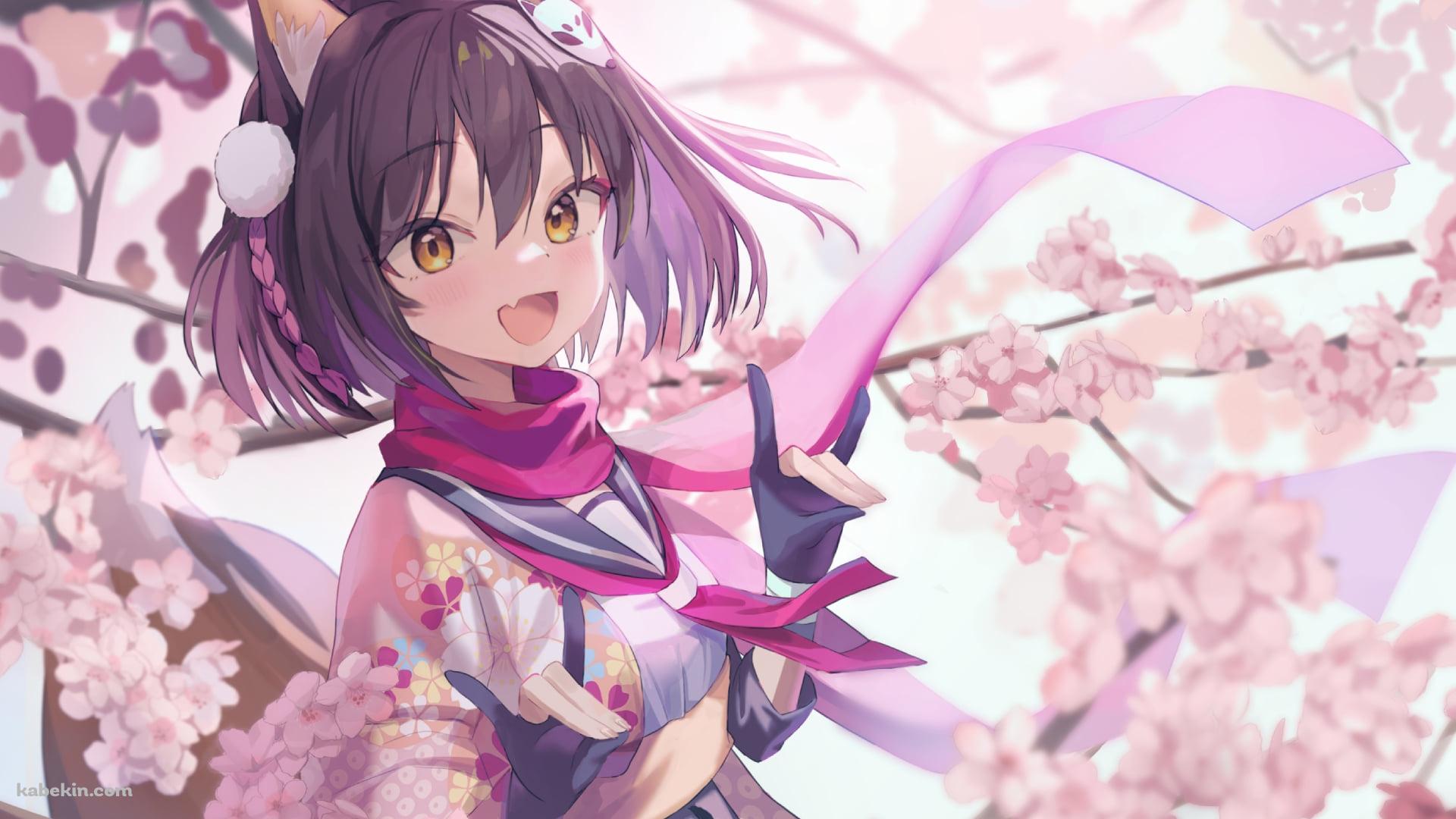 満開の桜と久田イズナ / 忍術研究部 / ブルアカの壁紙(1920px x 1080px) 高画質 PC・デスクトップ用