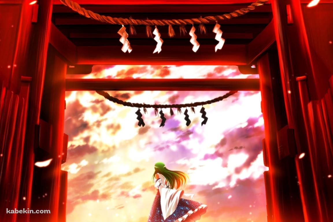 赤い鳥居と東風谷早苗の後ろ姿 / 東方の壁紙(1152px x 768px) 高画質 PC・デスクトップ用