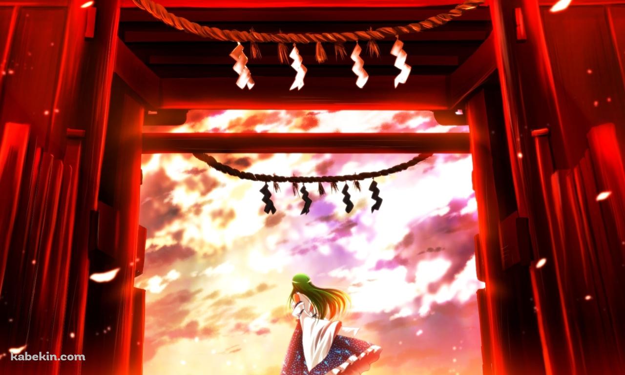 赤い鳥居と東風谷早苗の後ろ姿 / 東方の壁紙(1280px x 768px) 高画質 PC・デスクトップ用