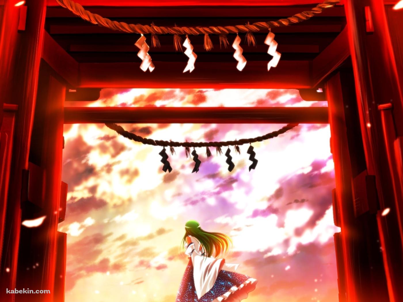 赤い鳥居と東風谷早苗の後ろ姿 / 東方の壁紙(1400px x 1050px) 高画質 PC・デスクトップ用
