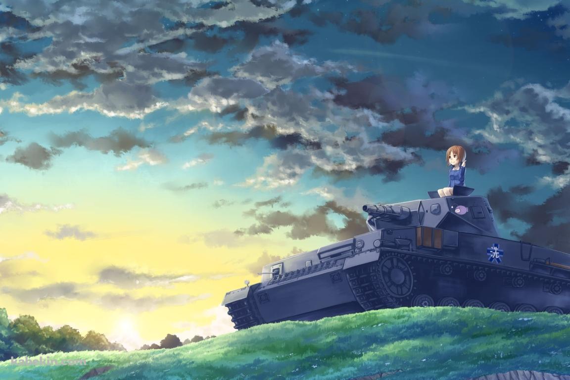 戦車の上に乗る西住みほ / 緑の丘 / ガールズ&パンツァーの壁紙(1152px x 768px) 高画質 PC・デスクトップ用