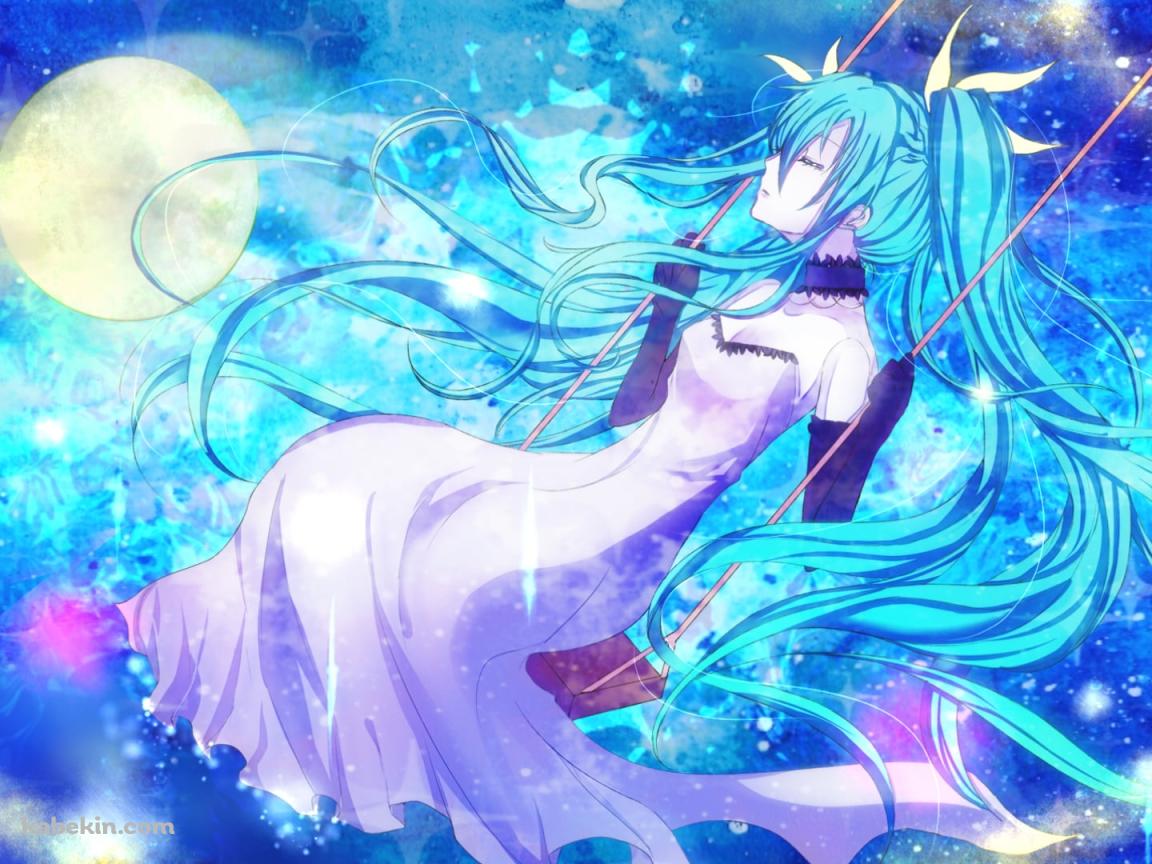 ブランコに乗る初音ミクと満月 / ボカロの壁紙(1152px x 864px) 高画質 PC・デスクトップ用