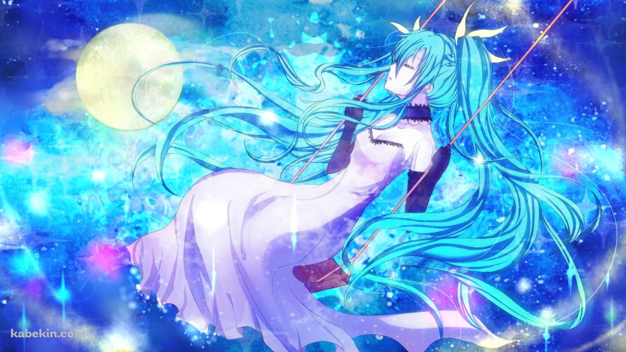 ブランコに乗る初音ミクと満月 / ボカロの壁紙(1280px x 720px) 高画質 PC・デスクトップ用