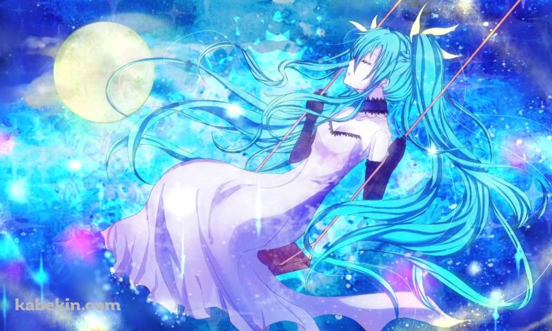ブランコに乗る初音ミクと満月 / ボカロの壁紙(800px x 480px) 高画質 PC・デスクトップ用