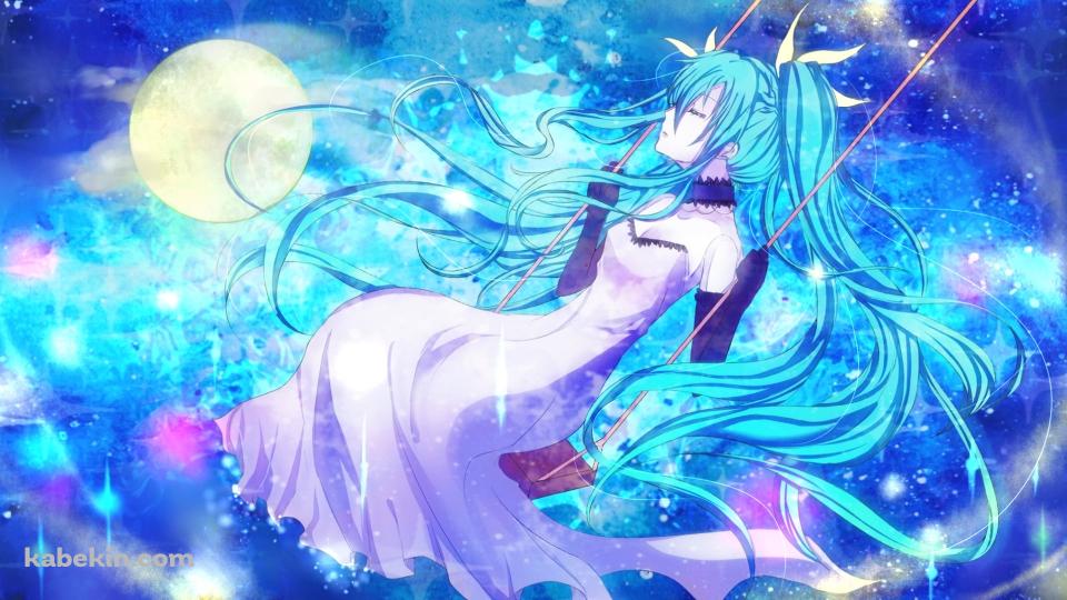 ブランコに乗る初音ミクと満月 / ボカロの壁紙(960px x 540px) 高画質 PC・デスクトップ用