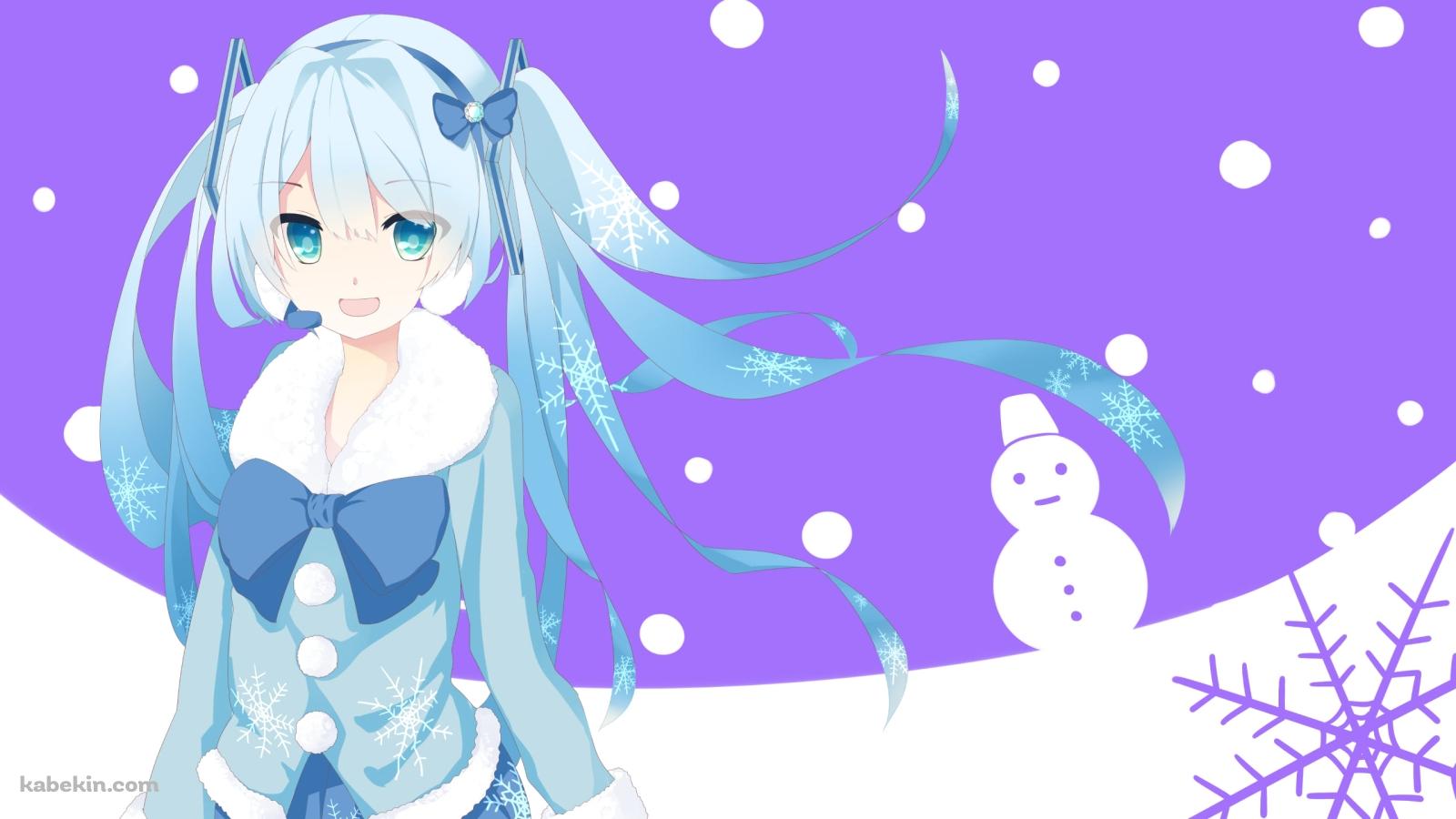 雪だるまと雪の結晶と初音ミク / ボカロの壁紙(1600px x 900px) 高画質 PC・デスクトップ用
