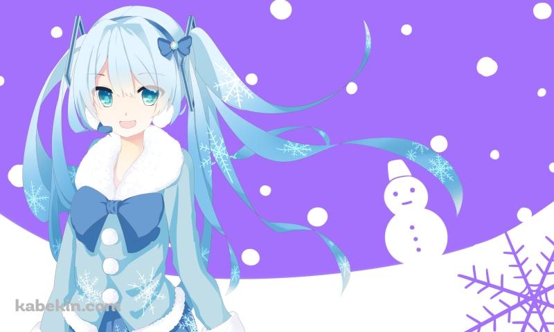 雪だるまと雪の結晶と初音ミク / ボカロの壁紙(800px x 480px) 高画質 PC・デスクトップ用