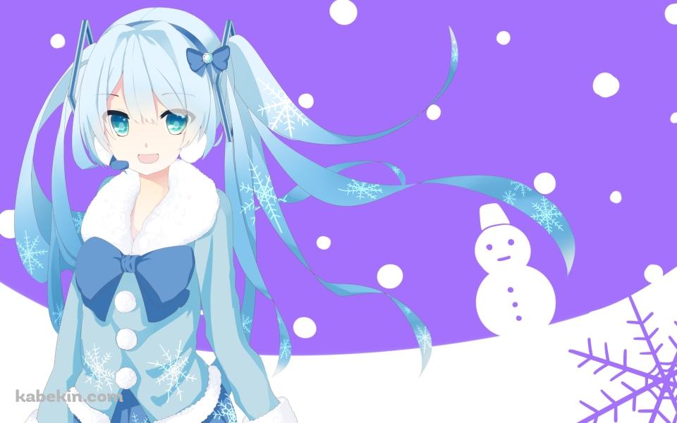 雪だるまと雪の結晶と初音ミク / ボカロの壁紙(960px x 600px) 高画質 PC・デスクトップ用