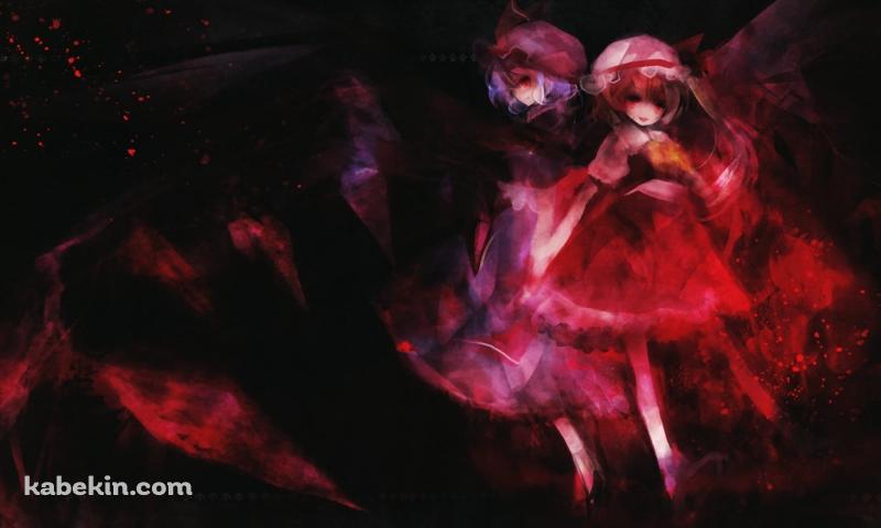 背中合わせに立つフランドール・スカーレットとレミリア・スカーレット / 東方の壁紙(800px x 480px) 高画質 PC・デスクトップ用