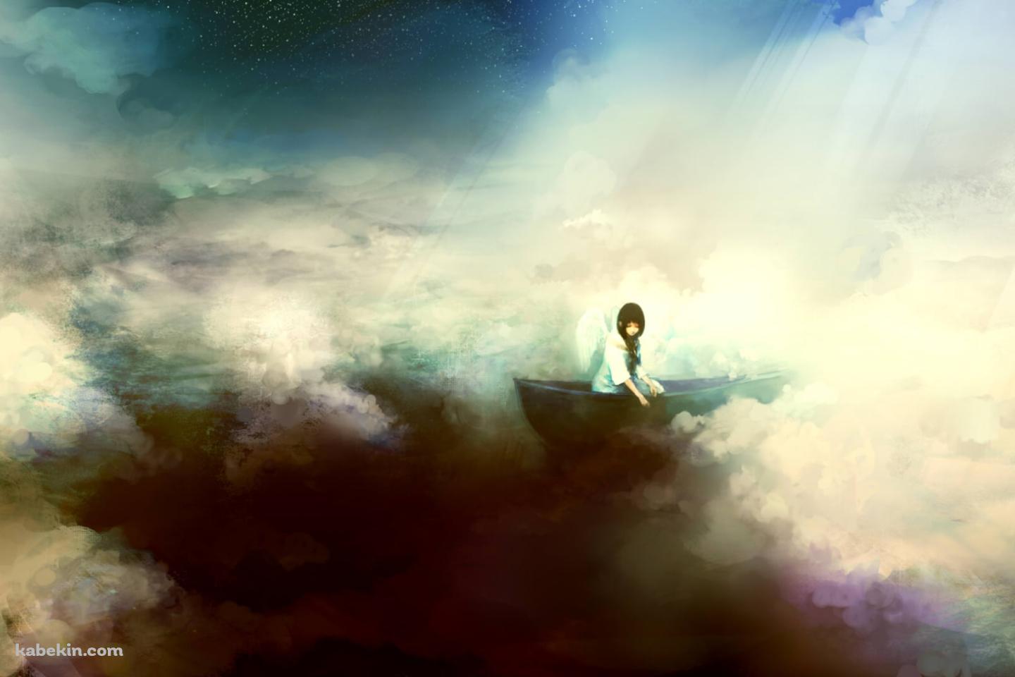 雲の上を泳ぐボートに乗る女性の壁紙(1440px x 960px) 高画質 PC・デスクトップ用