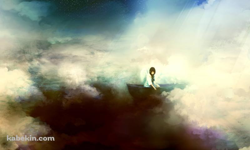 雲の上を泳ぐボートに乗る女性の壁紙(800px x 480px) 高画質 PC・デスクトップ用