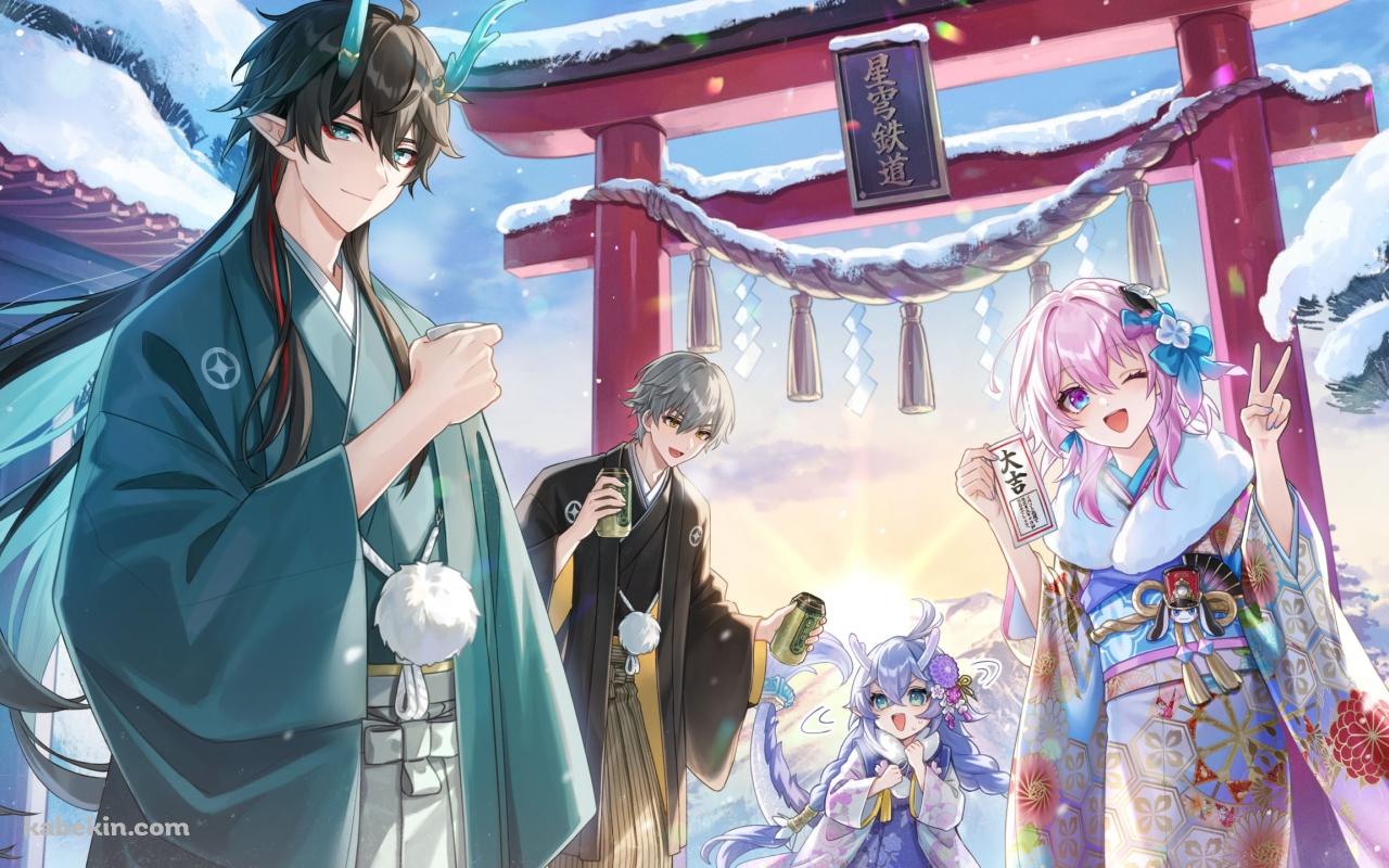初日の出 / お参り / 初詣 / 三月七 / 丹恒 / 白露 / 穹 / 崩壊:スターレイルの壁紙(1280px x 800px) 高画質 PC・デスクトップ用