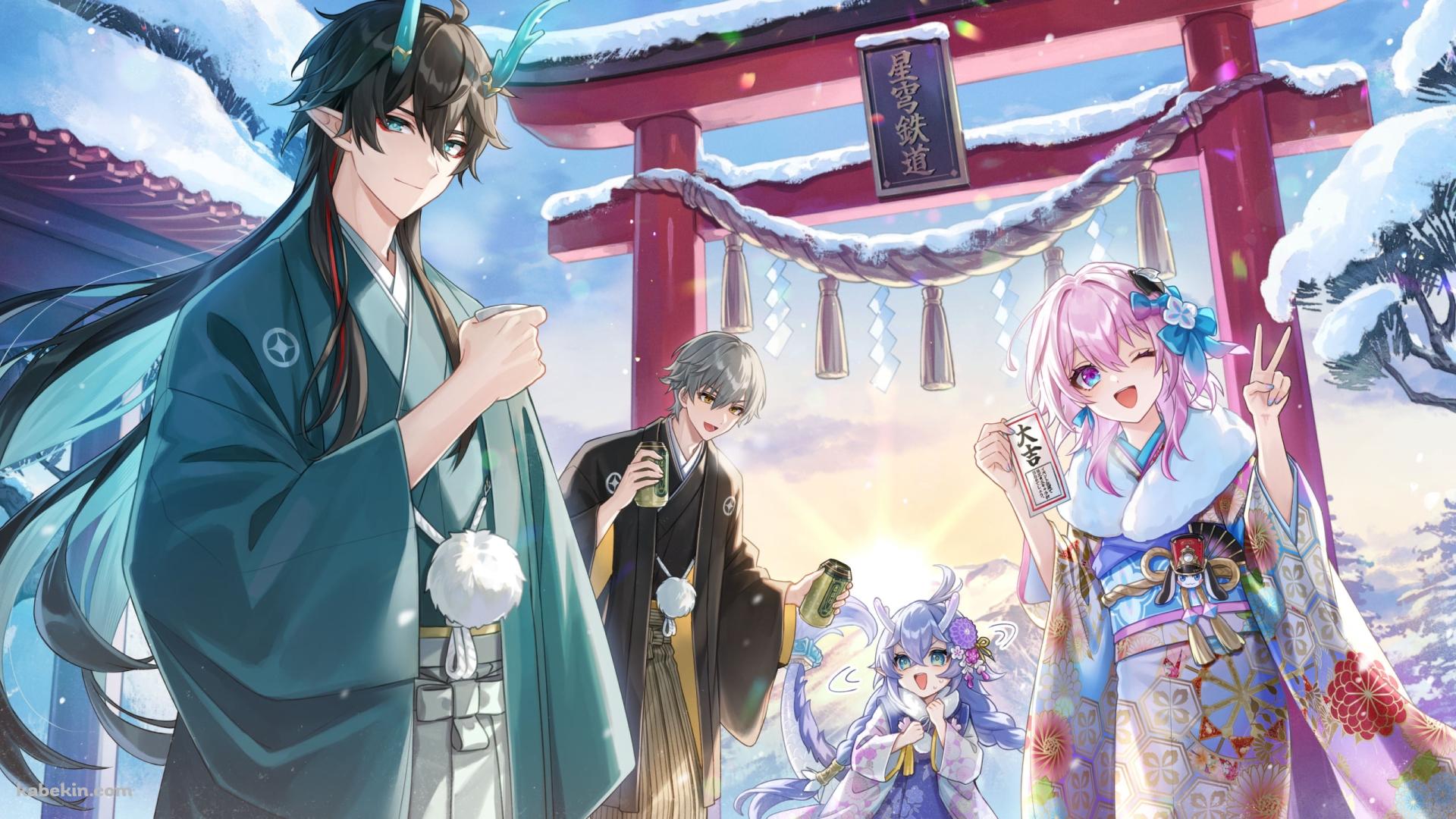初日の出 / お参り / 初詣 / 三月七 / 丹恒 / 白露 / 穹 / 崩壊:スターレイルの壁紙(1920px x 1080px) 高画質 PC・デスクトップ用