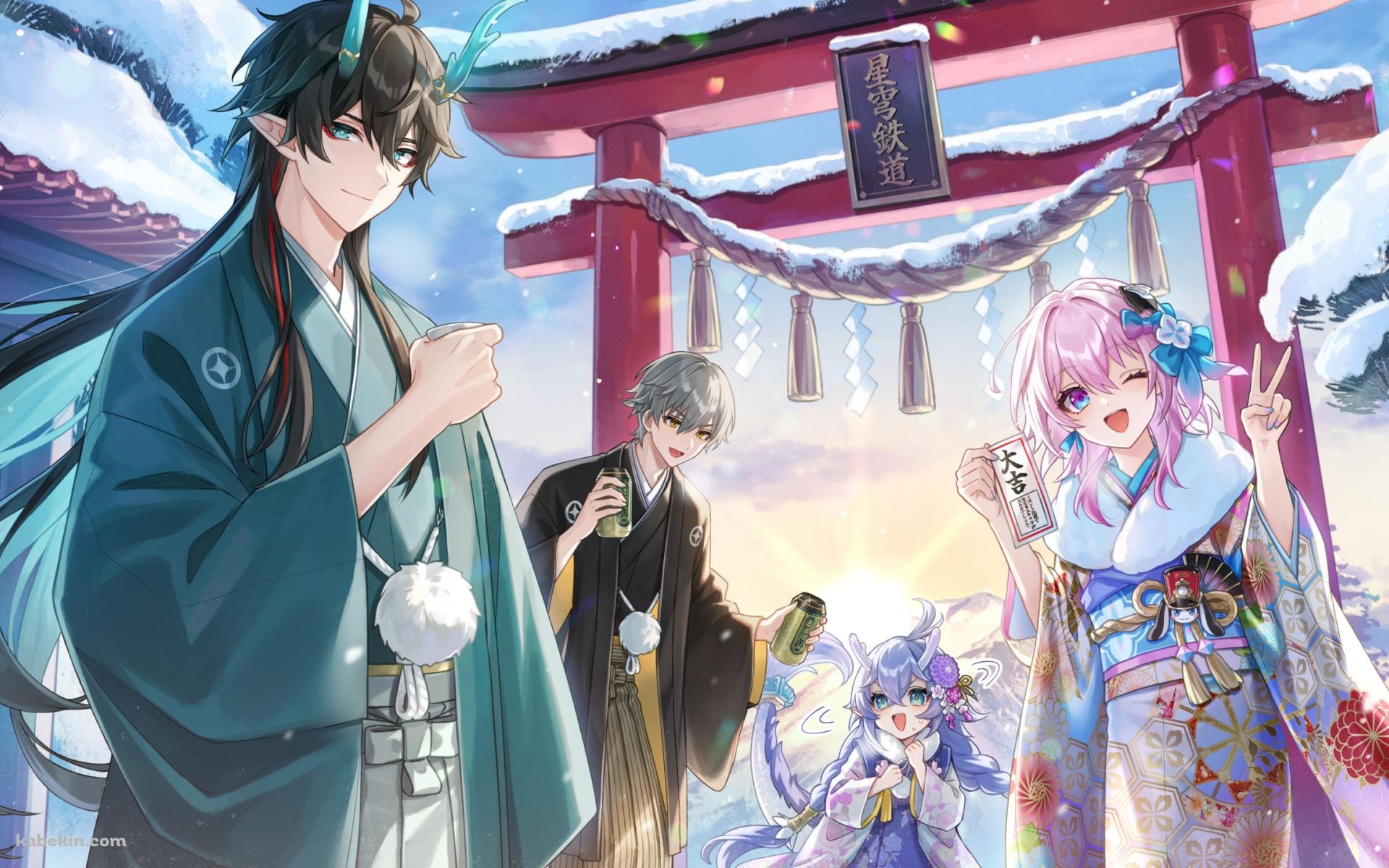 初日の出 / お参り / 初詣 / 三月七 / 丹恒 / 白露 / 穹 / 崩壊:スターレイルの壁紙(1920px x 1200px) 高画質 PC・デスクトップ用