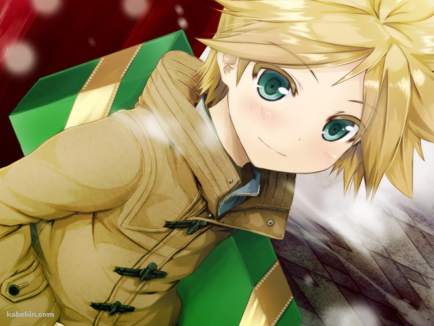 緑のプレゼントを持つ鏡音レン / ボカロの壁紙(1400px x 1050px) 高画質 PC・デスクトップ用