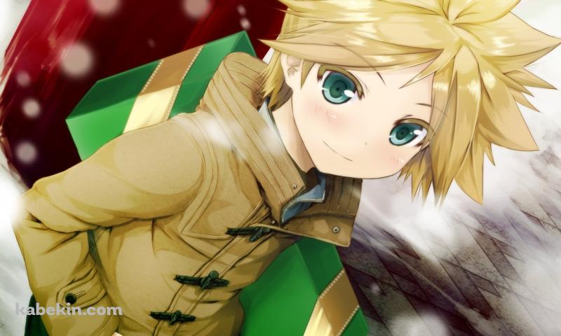 緑のプレゼントを持つ鏡音レン / ボカロの壁紙(800px x 480px) 高画質 PC・デスクトップ用