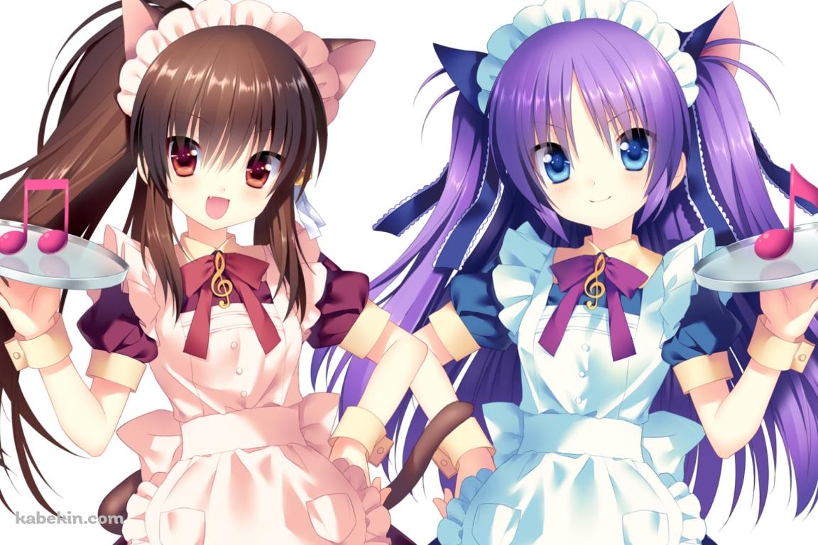 メイド姿で音符を持つ棗鈴と笹瀬川 佐々美 / リトルバスターズ