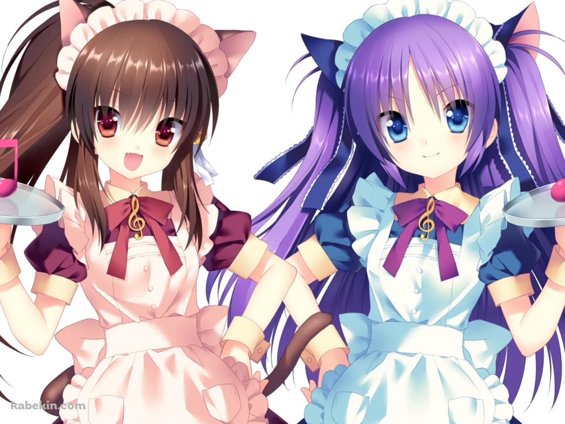 メイド姿で音符を持つ棗鈴と笹瀬川 佐々美 / リトルバスターズ!の壁紙(1152px x 864px) 高画質 PC・デスクトップ用