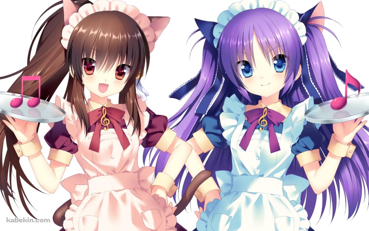 メイド姿で音符を持つ棗鈴と笹瀬川 佐々美 / リトルバスターズ!の壁紙(1280px x 800px) 高画質 PC・デスクトップ用