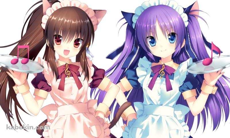 メイド姿で音符を持つ棗鈴と笹瀬川 佐々美 / リトルバスターズ!の壁紙(800px x 480px) 高画質 PC・デスクトップ用