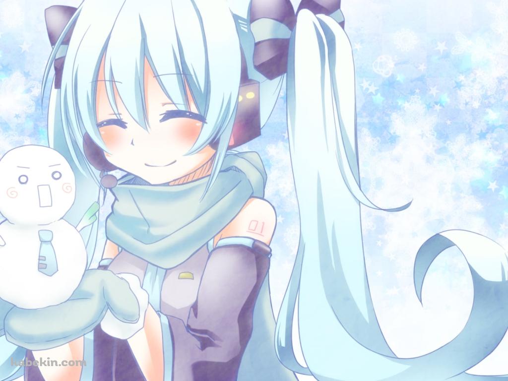雪だるまを掌に乗せた初音ミク / ボカロの壁紙(1024px x 768px) 高画質 PC・デスクトップ用