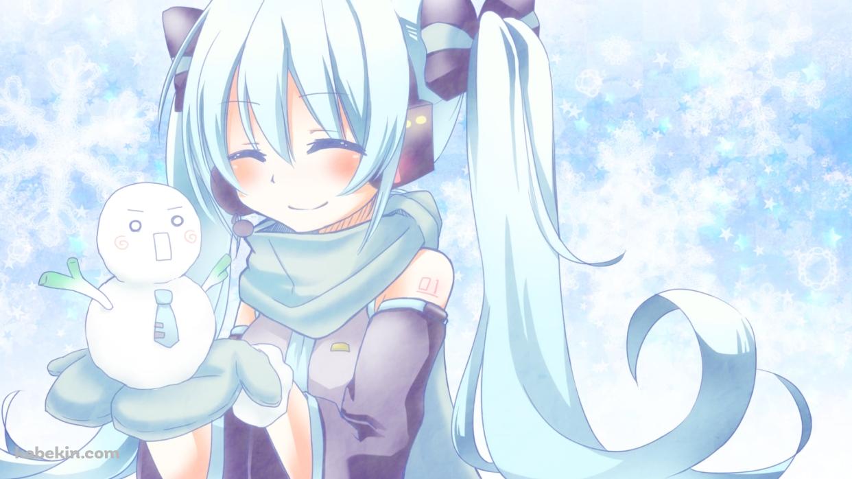 雪だるまを掌に乗せた初音ミク / ボカロの壁紙(1242px x 698px) 高画質 PC・デスクトップ用