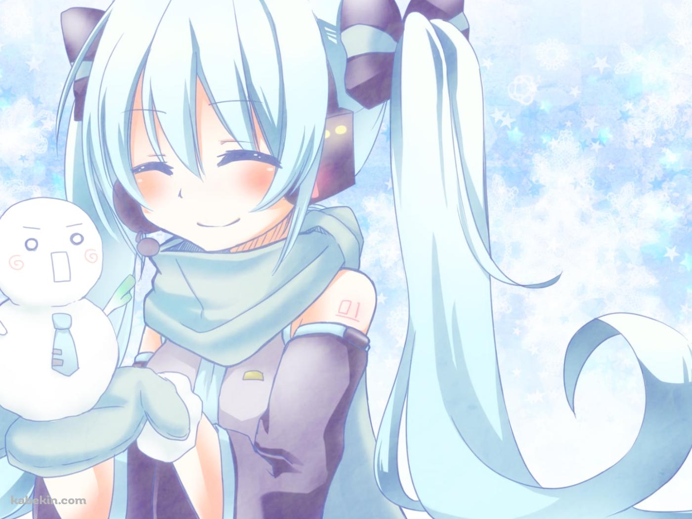 雪だるまを掌に乗せた初音ミク / ボカロの壁紙(1400px x 1050px) 高画質 PC・デスクトップ用