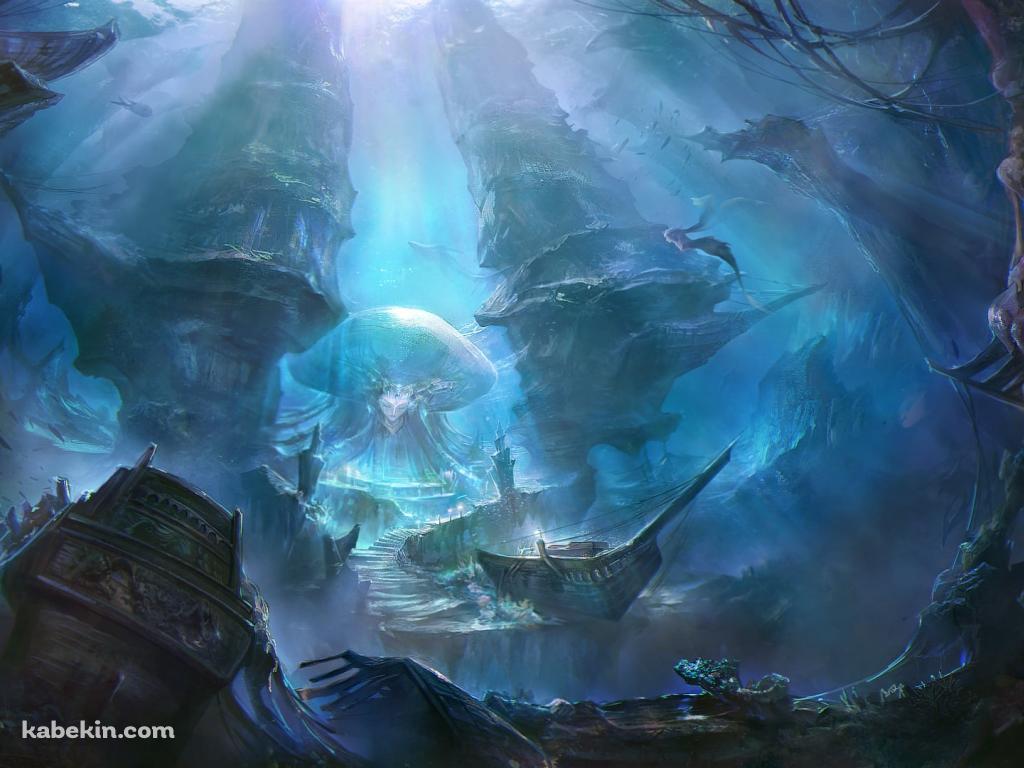 海底に沈む船 / ファンタジーの壁紙(1024px x 768px) 高画質 PC・デスクトップ用