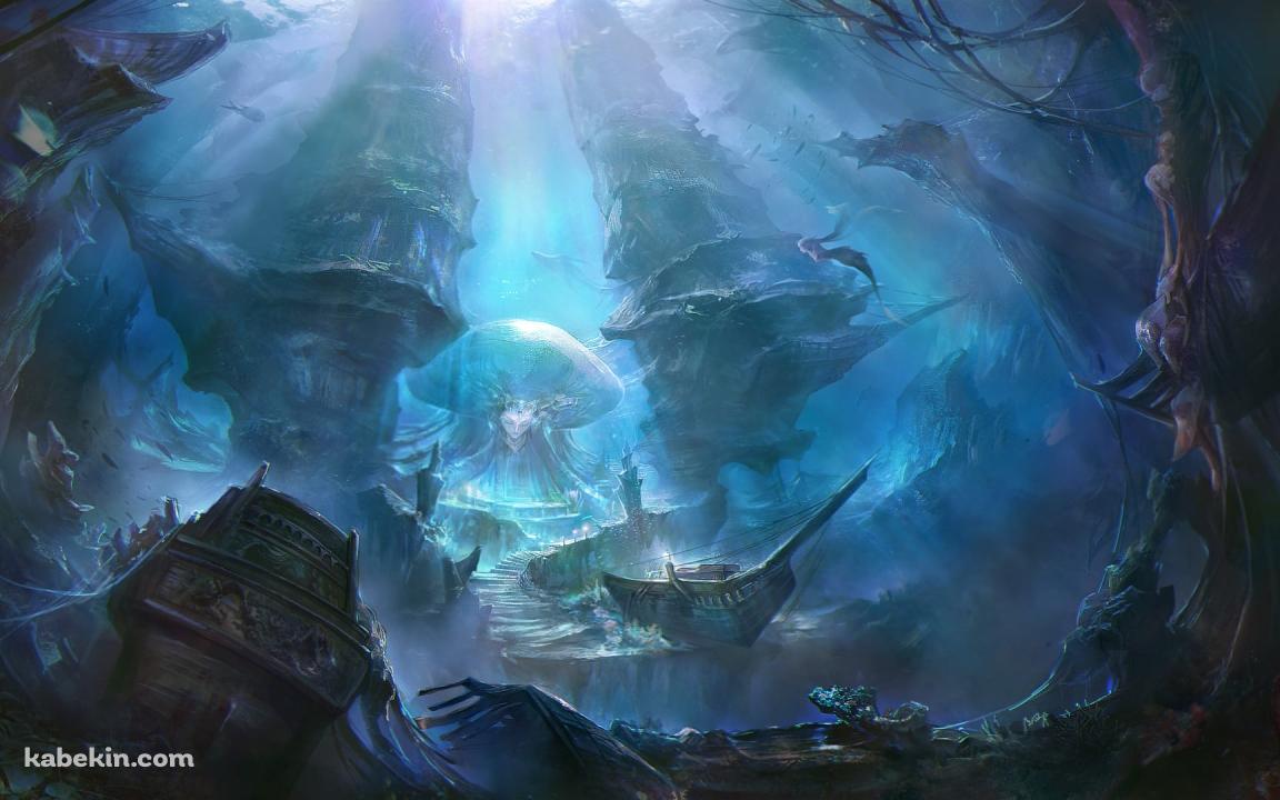 海底に沈む船 / ファンタジーの壁紙(1152px x 720px) 高画質 PC・デスクトップ用