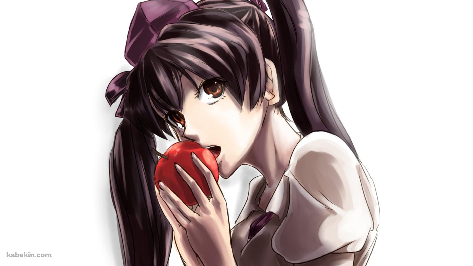 赤いリンゴを食べる姫海棠はたて / 東方Projectの壁紙(1600px x 900px) 高画質 PC・デスクトップ用