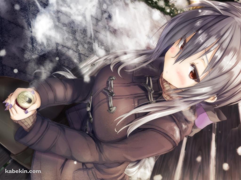 ベンチに座り缶コーヒーを持つ弱音ハク / ボカロの壁紙(1024px x 768px) 高画質 PC・デスクトップ用