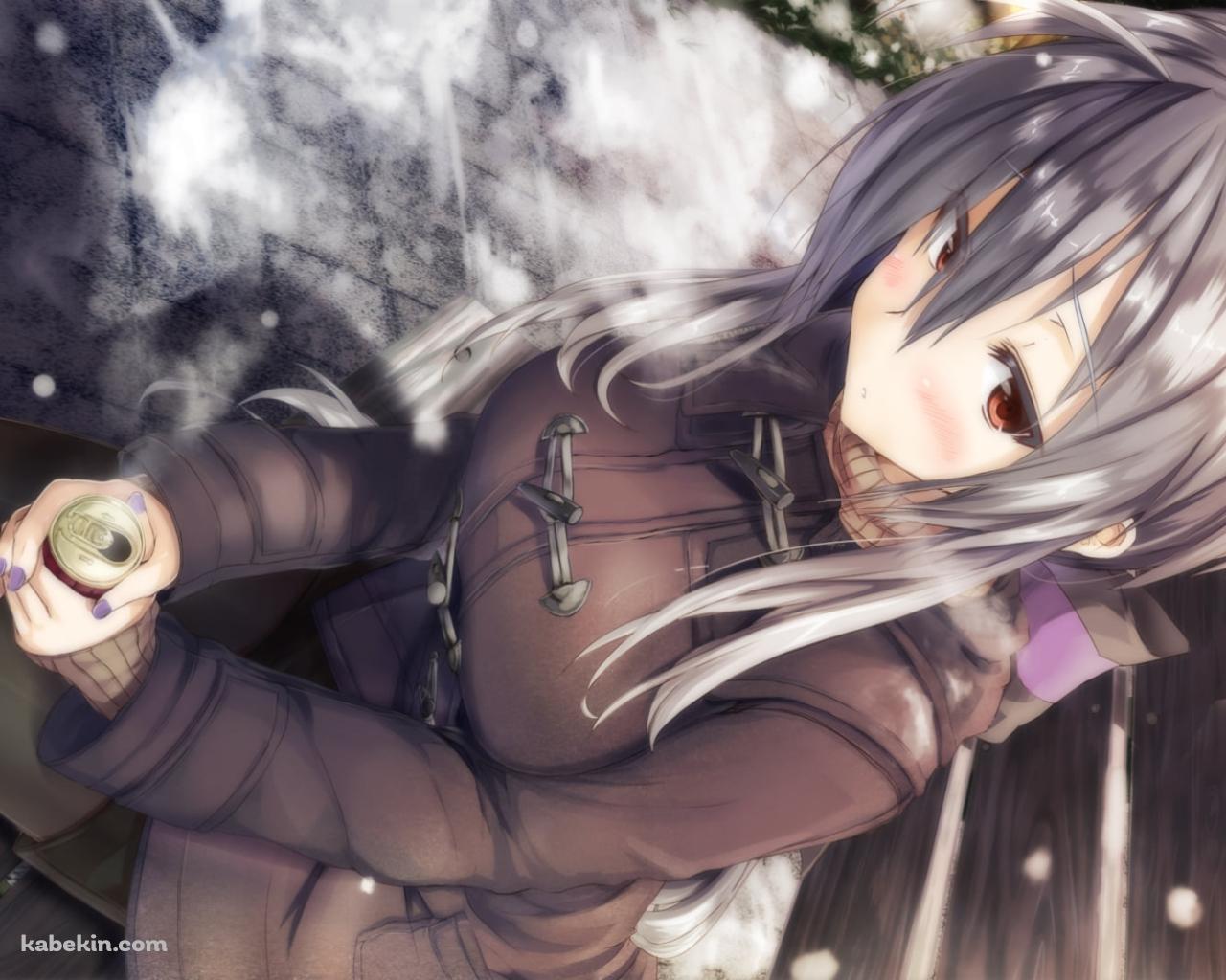 ベンチに座り缶コーヒーを持つ弱音ハク / ボカロの壁紙(1280px x 1024px) 高画質 PC・デスクトップ用