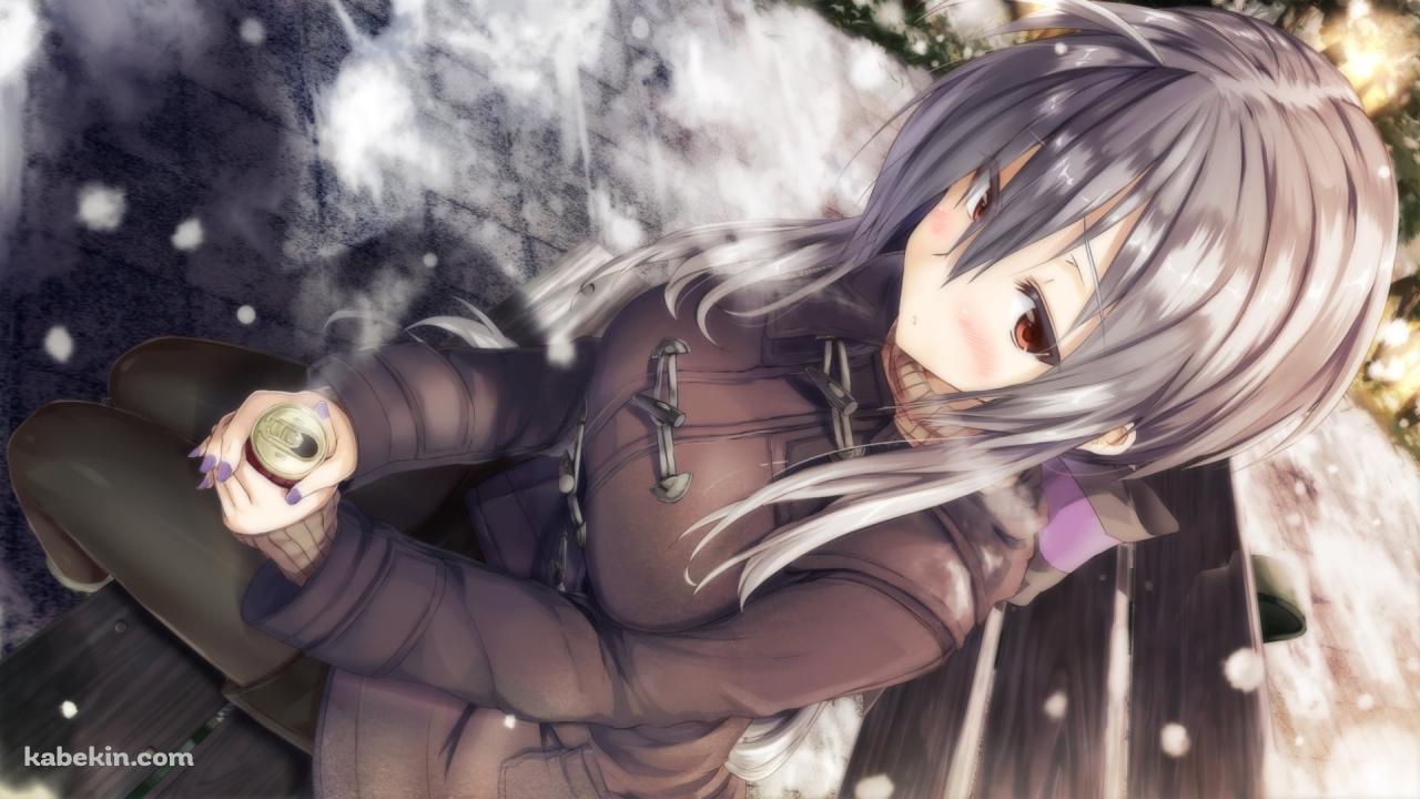 ベンチに座り缶コーヒーを持つ弱音ハク / ボカロの壁紙(1280px x 720px) 高画質 PC・デスクトップ用