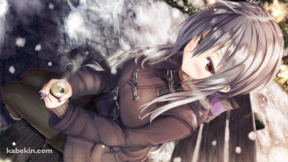 ベンチに座り缶コーヒーを持つ弱音ハク / ボカロの壁紙(960px x 540px) 高画質 PC・デスクトップ用
