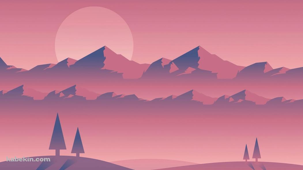 ピンクに染まる風景 / 山脈 / 太陽の壁紙(1051px x 591px) 高画質 PC・デスクトップ用