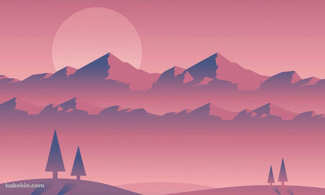 ピンクに染まる風景 / 山脈 / 太陽の壁紙(1280px x 768px) 高画質 PC・デスクトップ用