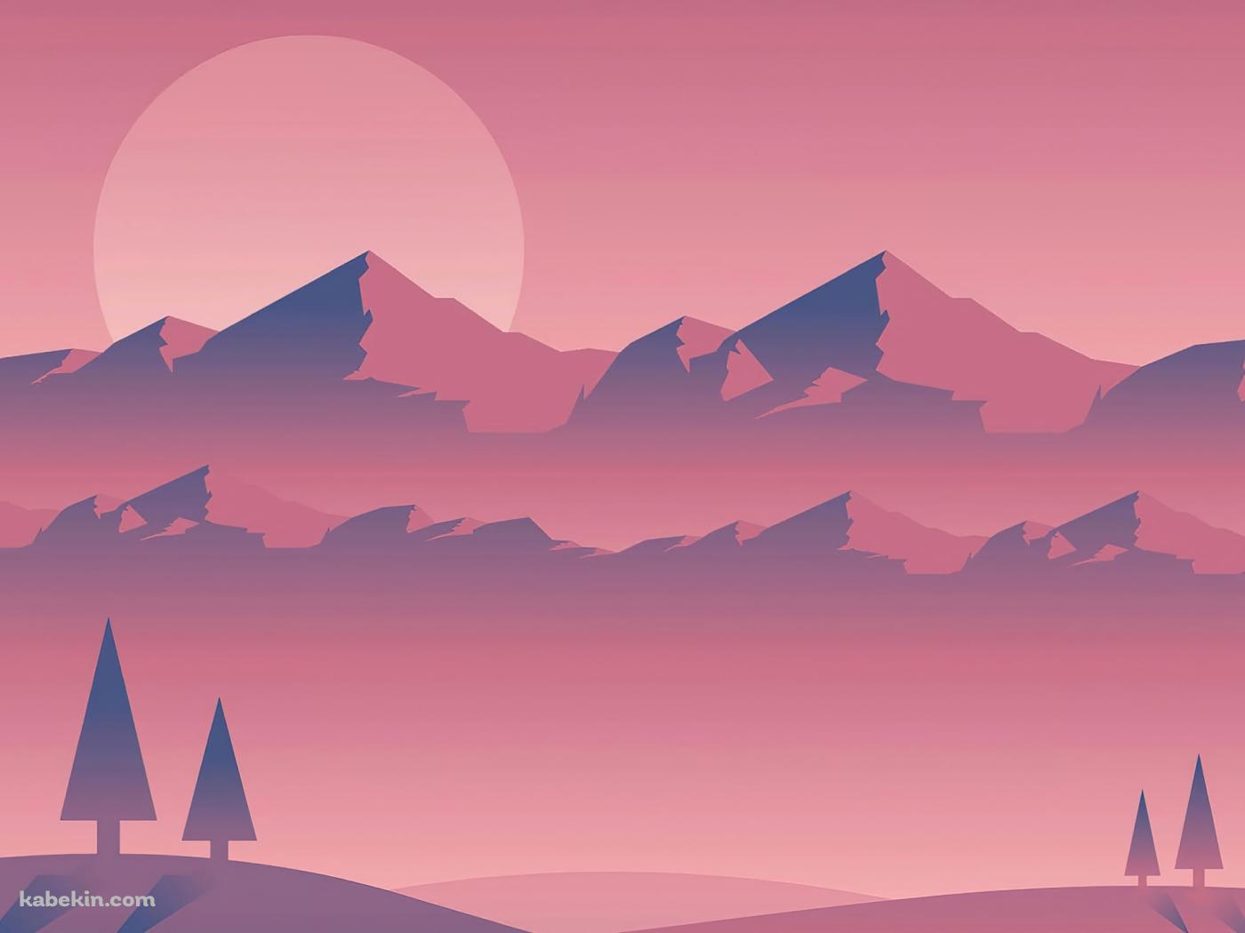 ピンクに染まる風景 / 山脈 / 太陽の壁紙(1400px x 1050px) 高画質 PC・デスクトップ用