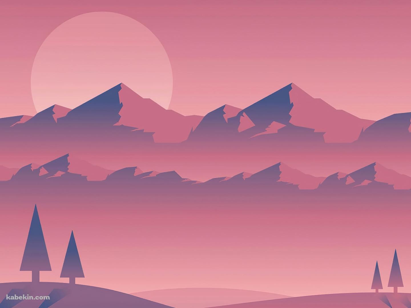 ピンクに染まる風景 / 山脈 / 太陽の壁紙(1440px x 1080px) 高画質 PC・デスクトップ用