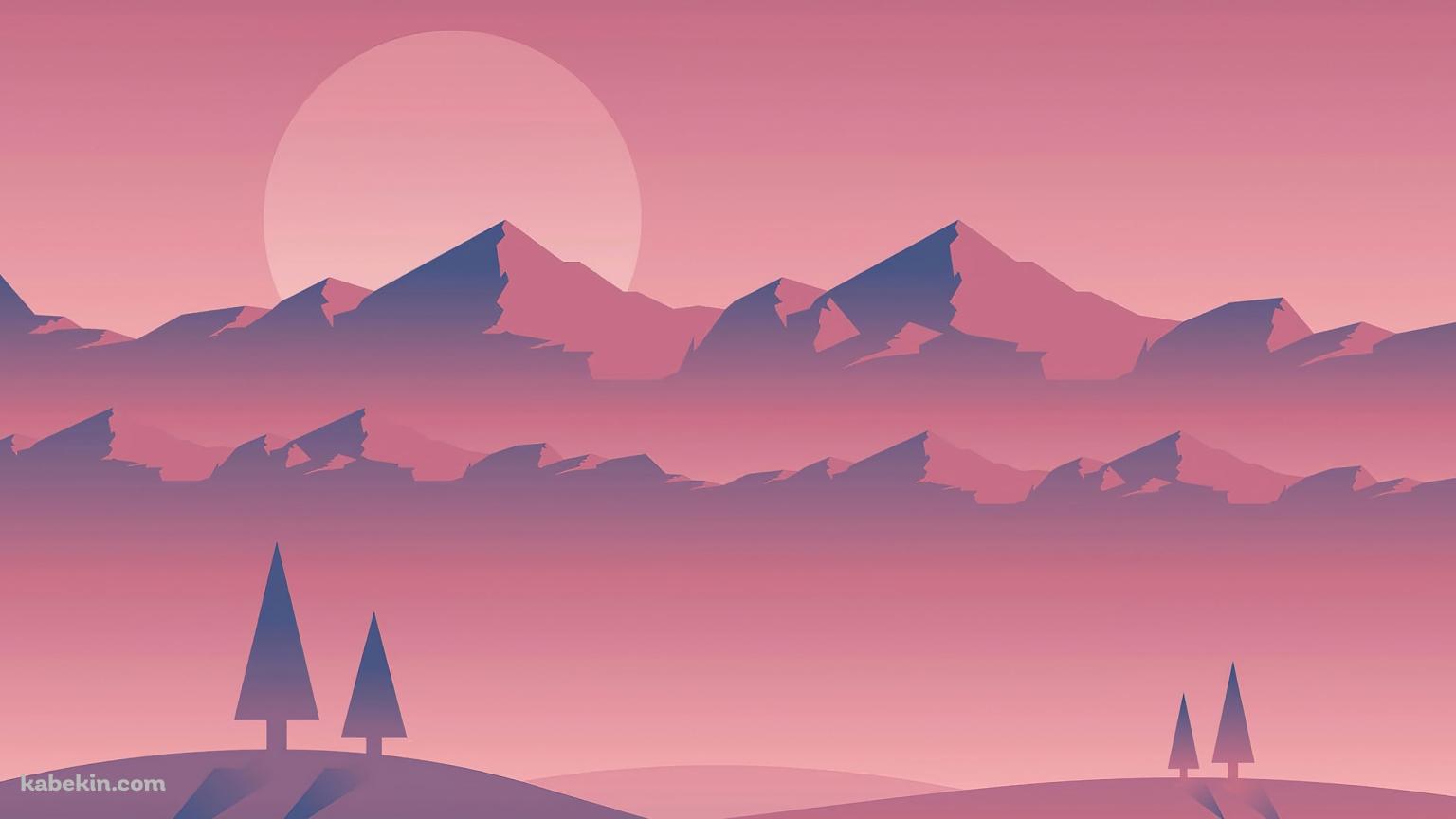 ピンクに染まる風景 / 山脈 / 太陽の壁紙(1536px x 864px) 高画質 PC・デスクトップ用