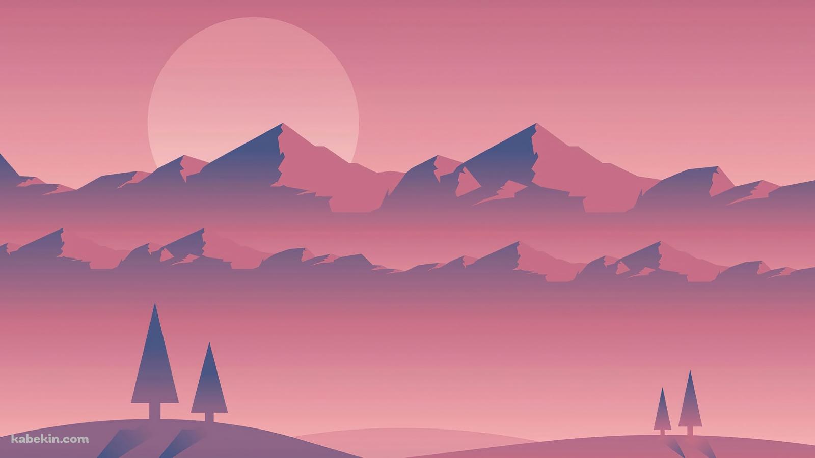 ピンクに染まる風景 / 山脈 / 太陽の壁紙(1600px x 900px) 高画質 PC・デスクトップ用