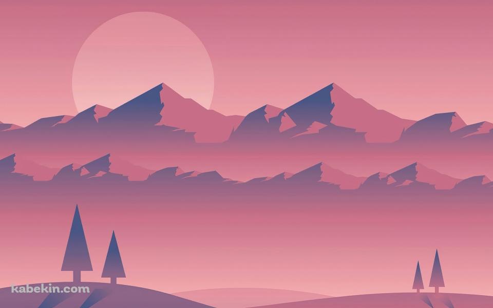 ピンクに染まる風景 / 山脈 / 太陽の壁紙(960px x 600px) 高画質 PC・デスクトップ用