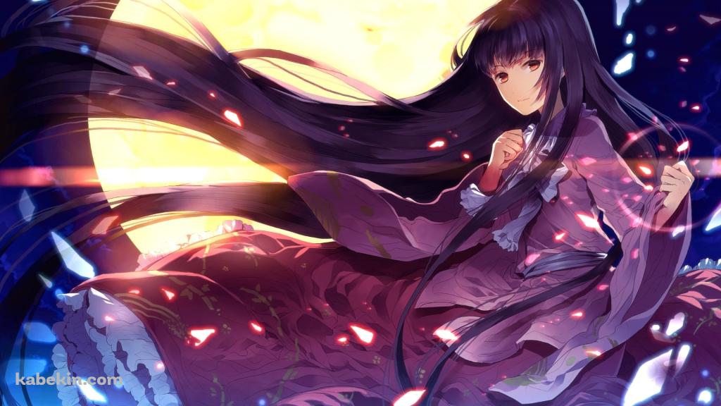 満月と蓬莱山輝夜 / 東方の壁紙(1024px x 576px) 高画質 PC・デスクトップ用